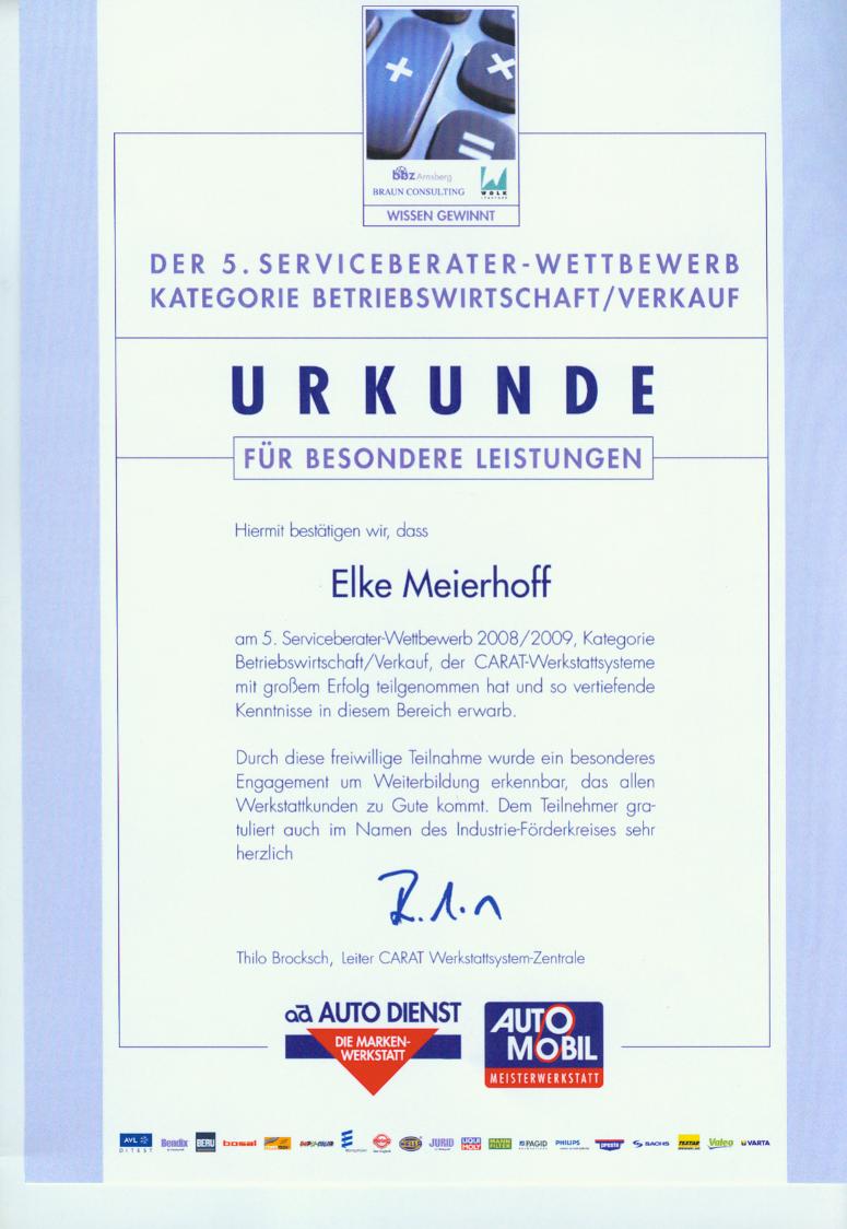 Carat Serviceberater Urkunde